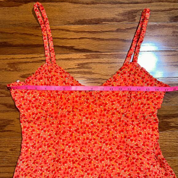 NWT Wild Fable Chiffon Vibrant Orange Floral Slip Mini Dress Size Medium - Picture 13 of 14